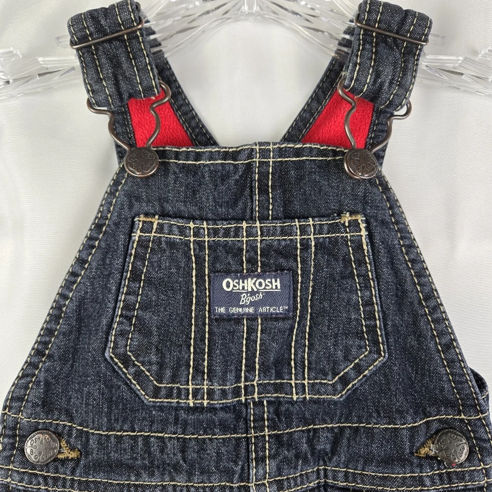 OshKosh B'gosh Fleece Lined Dark Wash Denim Jean Overalls Baby Boy Size 6 Months